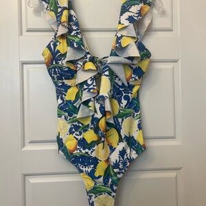 Sporlike Amazon Vibrant Lemon Print Swimsuit New Without Tag